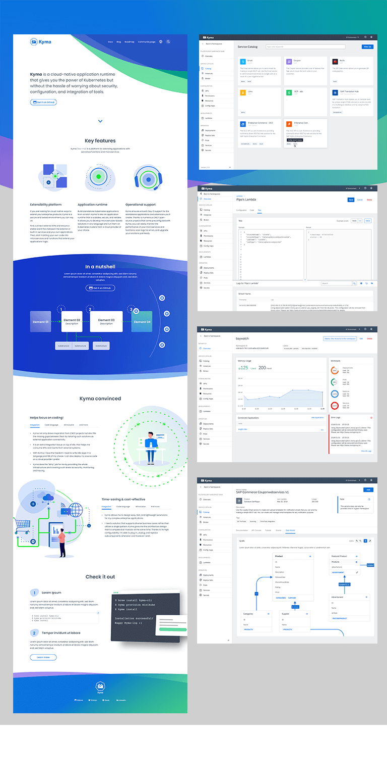 5 Screens aus dem Entwickler-Tool Kyma von SAP Hybris