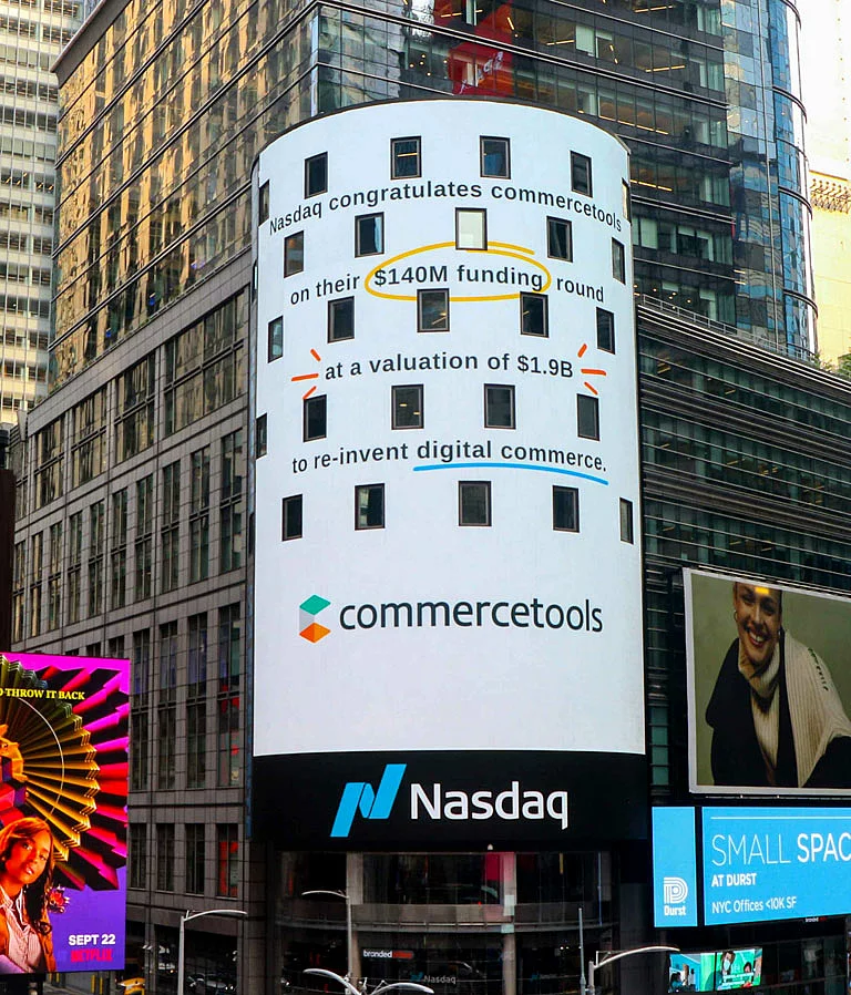 Außenwerbung Außenwerbung für 'commercetools' auf der Nasdaq-Anschlagtafel am Times Square