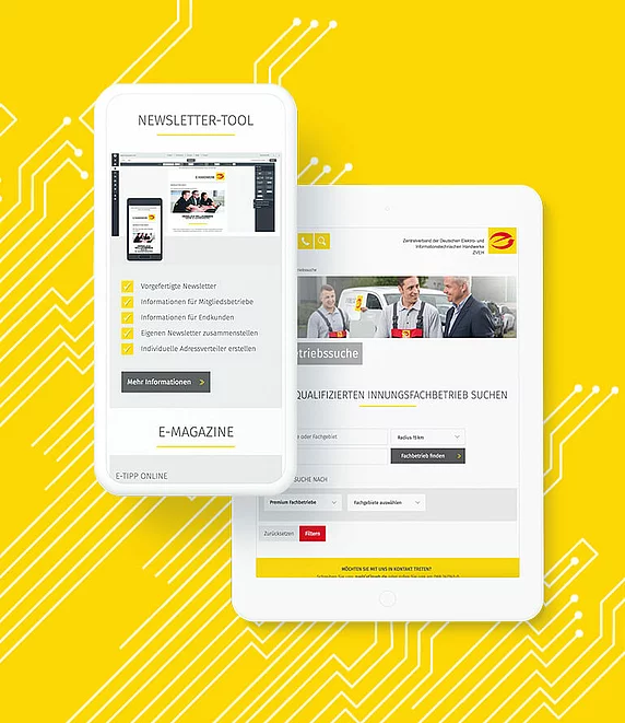 Zu sehen ist das e-Handwerk-Webportal mit Web-to-print-Lösung und Webseiten-Konfigurator