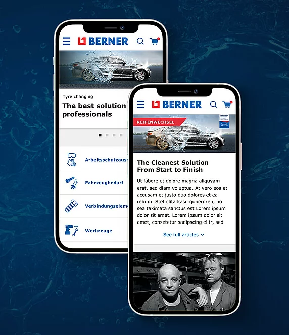 Bild zeigt einen Screenshot der Berner AG Website im Mobilgerät Mockup
