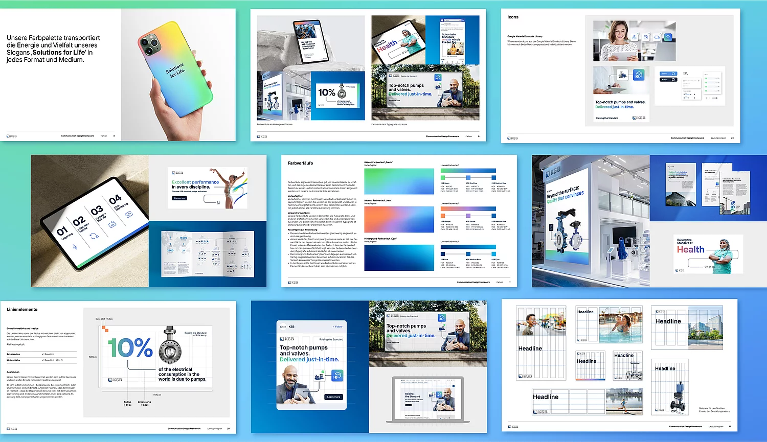 Collage mit Seiten aus dem KSB Communication Guide