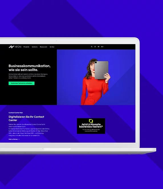 NFON Homepage Ansicht in einem Laptop-Mockup