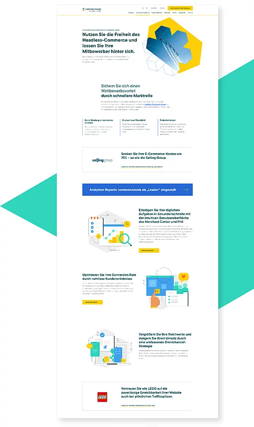 Zu sehen ist ein Screenshot der Commercetools Landingpage erstellt von der Designagentur SNK