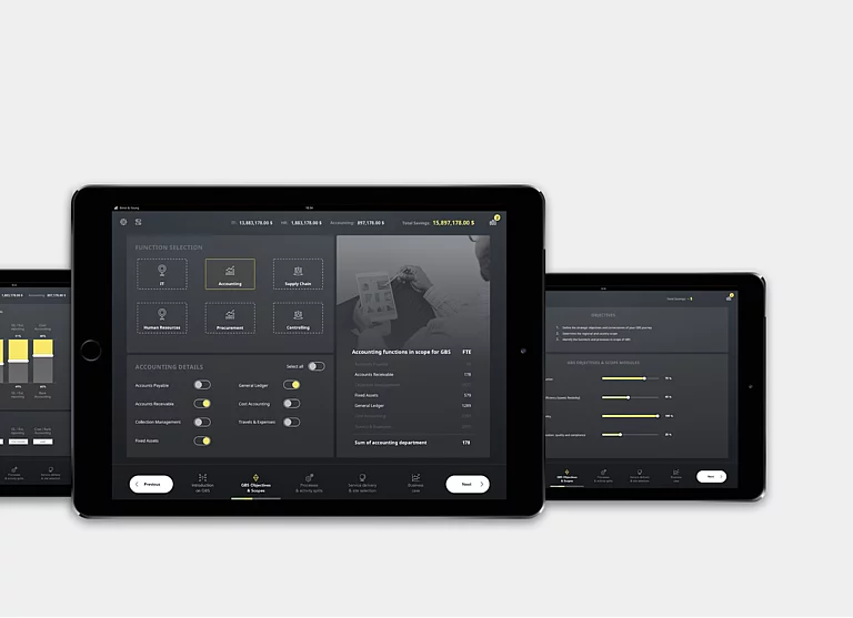 Vertriebs-App mit Konfigurator Bild zeigt ein Interface von Ernst & Young. Das UX/UI-Design stammt von SNK.