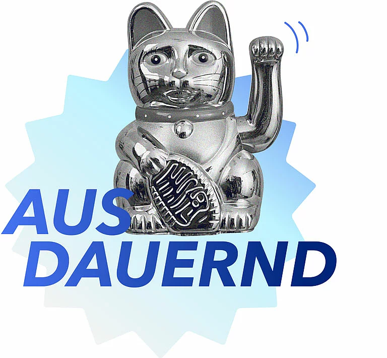 Eine Illustration mit einer Winkekatze und dem Begriff ausdauern verdeutlicht, dass SEO ein Marathon ist.