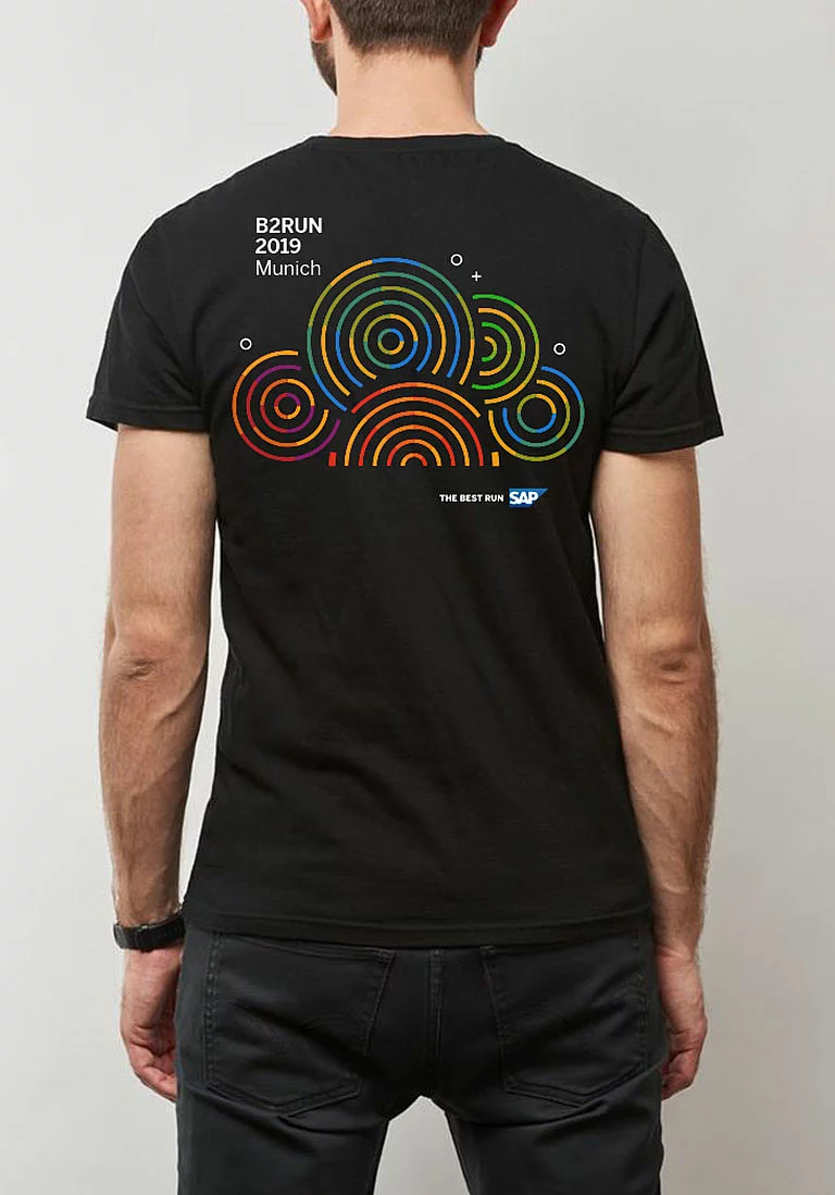 Merchandise You can see a man wearing brand merchandise of SAP